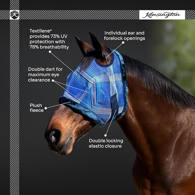 Kensington UV Fly Mask with Fleece Trim - Protective Mask with Dual Ear Opening Size: Small Color: 2019-Imperial Jade