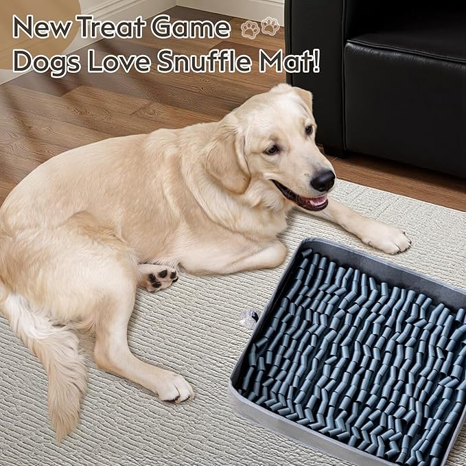 Snuffle Mat for Dogs, Dog Puzzle Mat, Interactive Dog Toys for Enrichment,Sniff Mats with Non-Slip Backing,Suitable for Breeds and Sizes of Dogs (Silver, 17" X 15")