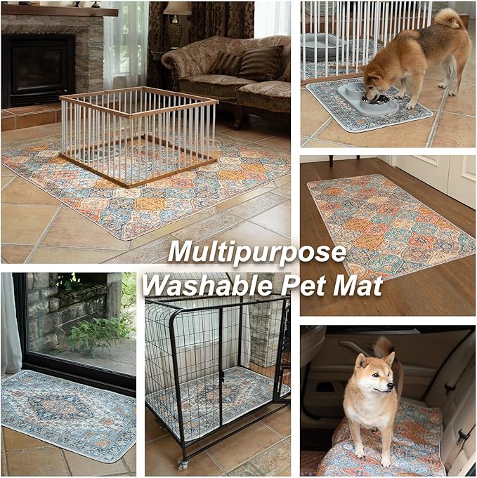 nunubaby Washable Pee Pads for Dogs, Stylish, Non-Slip and Leak-Proof Pee Pads. Reusable Potty Pads for Dogs for Crates and Floors.(Brown/Geo, 48" x48")