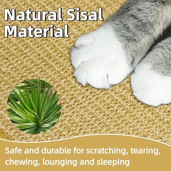 DYAUS Bunny Scratch Pad, Natural Sisal Rabbit Scratching Mat for Claws and Teeth Care, Indoor Bunny Chew Toys Bunny Bed for Biting Sleeping Nesting (1PC, 16x12in)