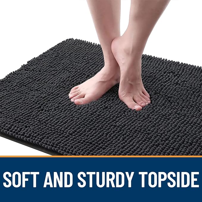 OLANLY Dog Door Mat for Muddy Paws 48x30, Absorbs Moisture and Dirt, Absorbent Non-Slip Washable Doormat, Quick Dry Chenille Mud Mat for Dogs, Entry Indoor Entryway Carpet for Inside Floor, Dark Grey