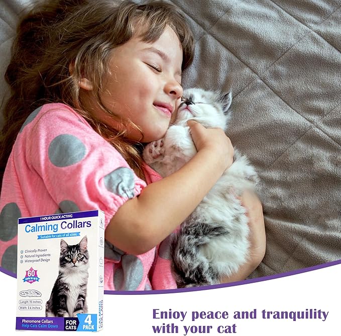 4 Pack Calming Collar for Cats - Long-Lasting Anxiety and Stress Relief, Relaxing Cat Collar,Adjustable Pheromones Collar for Cats，Natural Soothing 60 Days of Continuous Calming Move