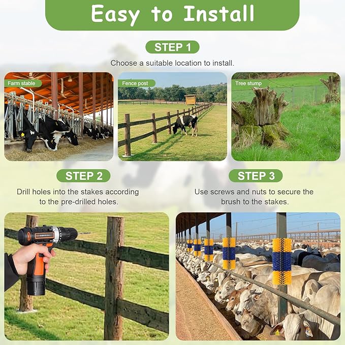 2PCS Livestock Scratching Brush, 17.5 x 7.8 Inch Goat Brushes for Grooming, Horse Brushes for Shedding, Livestock Brush with 8 Screws Great for Horse, Elk, Cattle, Pig, Sheep（Yellow）