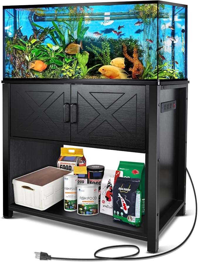 40 Gallon Tank Stand with Cabinet and Power Outlets, Heavy Duty Metal Aquarium Stand for 40-50 Gallon Breeder Tank, Turtle Tank, Double Terrarium Stand, 660LBS Capacity, Black