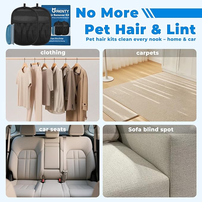 2Pcs Pet Hair Removal Gloves Kit (2 Sizes) for Dogs & Cats, 2025 Newly Upgraded Five-Finger Electrostatic Pet Hair Gloves, Reusable Pet Hair Remover Tools for Clothing, Carpet, Sofa Gaps, Car Seat