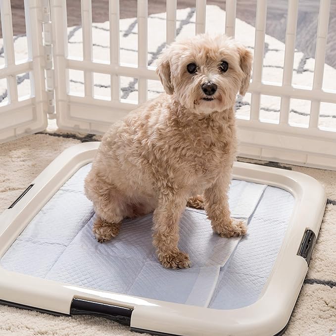 IRIS USA Pee Pad Holder - For Potty Training Regular Sized Dog & Puppy Pee Pads, Secured Latches, Non-Skid Feet, Leak Protection, Fits 22"x22" Pad or Larger, Square, Dark Gray