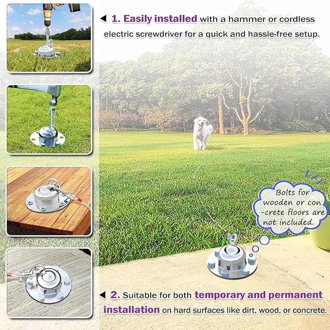 360° Swivel Dog Tie Out Cable and Stake - 2025 Upgrad Stainless Steel Dog Stake Dog Anchor for Small to Large Dogs - No Tangle Reflective Run Cable for Yard (Silver 10 ft Cable)