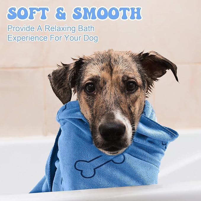 8 Pcs Dog Towels Pet Bath Drying Towels 55 x 28 Inches Large Absorbent Microfiber Quick Fast Drying Soft Beach for Lightweight Cat and Puppy Shower Essentials Cleaning Accessories(Blue)