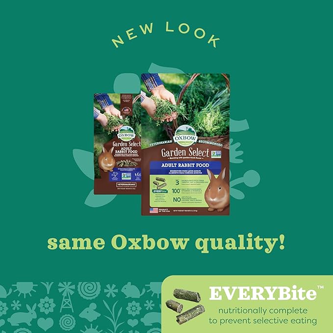 Oxbow Animal Health Garden Select Rabbit Food, Adult Rabbit, Made Timothy Hay, Vitamin & Mineral Rich Pet Food Pellets, Bunny Supplies, Made in USA, High Fiber, 4 lb Bag