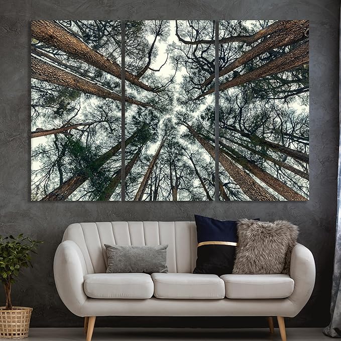 Nature Wall Art Prints - Ocean Forest Mountain Lake Canvas Landscapes - Small to Extra Large Living Room Bedroom Kitchen Bathroom Décor (Trees and Sky, 47L" x 71W" - 3 panels)