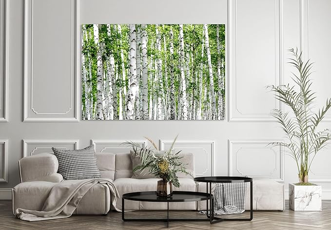 Nature Wall Art Prints - Ocean Forest Mountain Lake Canvas Landscapes - Small to Extra Large Living Room Bedroom Kitchen Bathroom Décor (Green Brich Trees, 31L" x 47W")