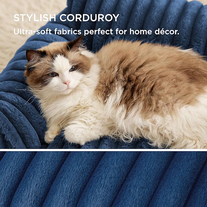 Bedsure Cute Dog Couch for Pets - Fluffy Dog Sofa with Premium Soft Corduroy Fleece, Pet Couch Bed with Washable Cover, Supportive Pet Sofa Bed for Medium Large Dogs, 36inch, Night Blue