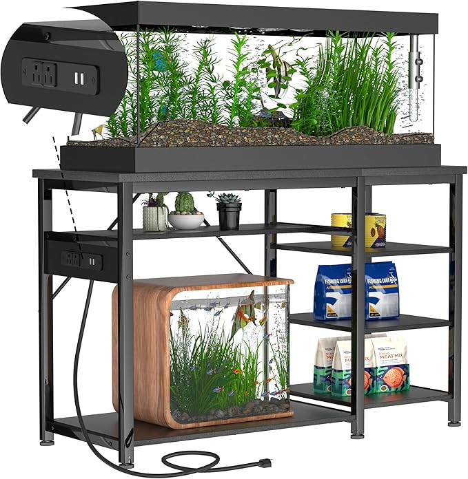 40-50 Gallon Fish Tank Stand: Heavy Duty Aquarium Stand with Power Outlets and Cabinet for Fish Tank Accessories Storage - Metal Frame, 1000LBS Capacity, Suitable for Fish & Reptile Terrariums