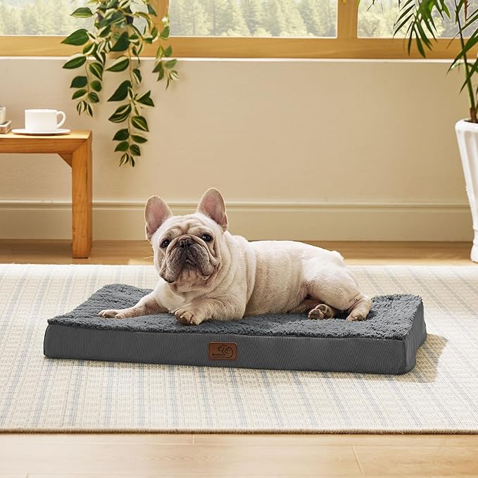 Bedsure Dog Bed Medium Size Dog - Orthopedic Flat Puppy Beds with Removable Washable Cover, Egg Crate Foam Pet Mat, Suitable for Pet Up to 35 lbs