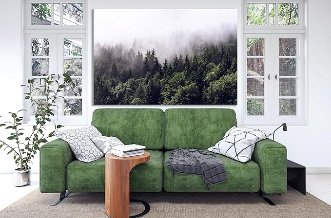 Nature Wall Art Prints - Ocean Forest Mountain Lake Canvas Landscapes - Small to Extra Large Living Room Bedroom Kitchen Bathroom Décor (Foggy Pine Forest, 16L" x 24W")