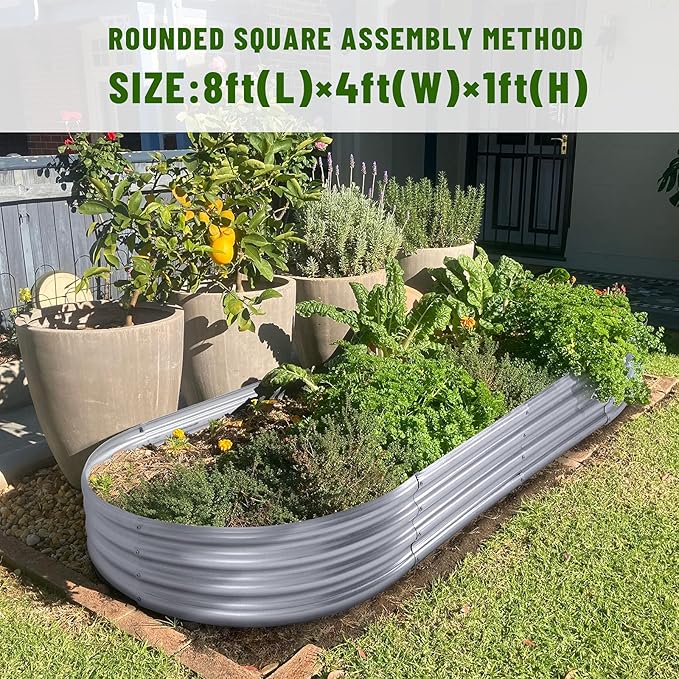 Land Guard 2Pcs Galvanized Steel Raised Garden Bed,8 x 4 x 1 ft Large Metal Raised Planter Beds, Aluminum Raised Garden Bed for Vegetables, 8 x 4 x 1ft(2pcs)