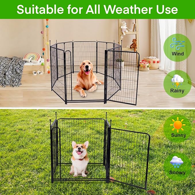 Garden Fencing 48in High, 8 Panels Total 17.7 Ft(L) Dog Fence Outdoor for Yard, Gate 21 in Wide with Low Sills. Lattice Panels for Outside, Dog Digging Fence Barrier, Garden Fences and Borders