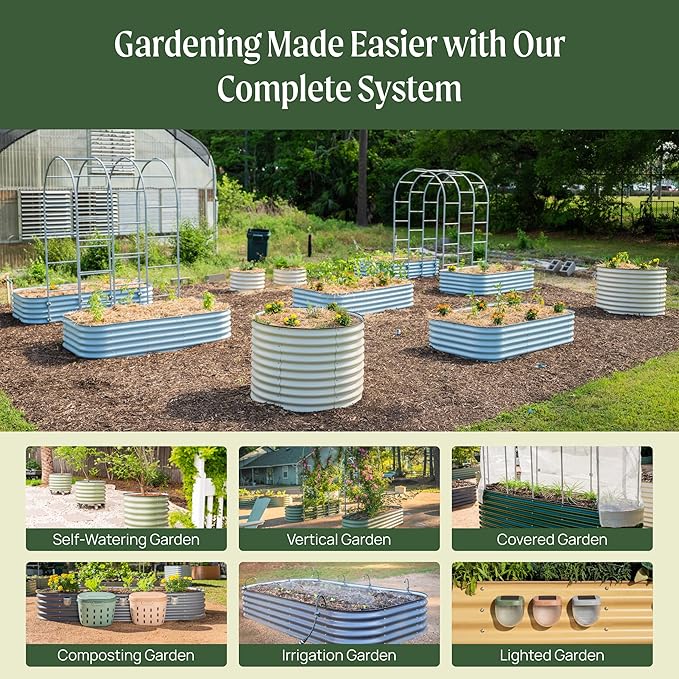 Vego garden Raised Garden Bed Kits, 17" Tall 9 in 1 8ft X 2ft Metal Raised Planter Bed for Vegetables Flowers Ground Planter Box-Modern Gray