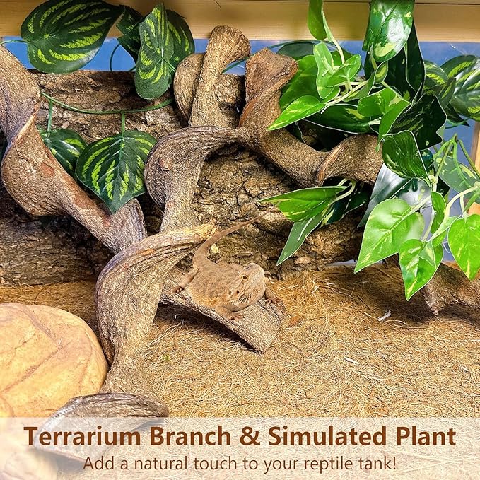 BNOSDM 3Pcs Reptile Climbing Branches Decor,Snake Climbing Branch,Gecko Climb Wood,Lizard Forest Branch,Tank Habitat Tree Trunk Decorations for Bearded Dragons,Chameleons,Spider,Frogs (L)