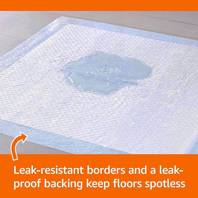 Amazon Basics Heavy Duty Dog and Puppy Pee Pads, 5-Layer Leak-Proof Ultra Absorbent, Quick-Dry Surface, Potty Training, Regular (24x23"), 80 Count, Blue & White