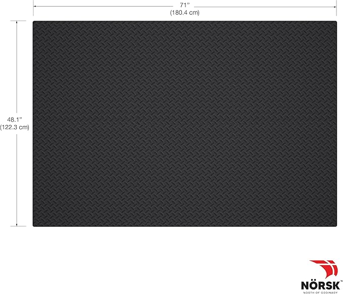 Norsk Foam Floor Gym Mats with Interlocking Tiles, .47" Thick, 24"x24", 60-Pack, 240 Square Feet, Diamond Plate Design, Black