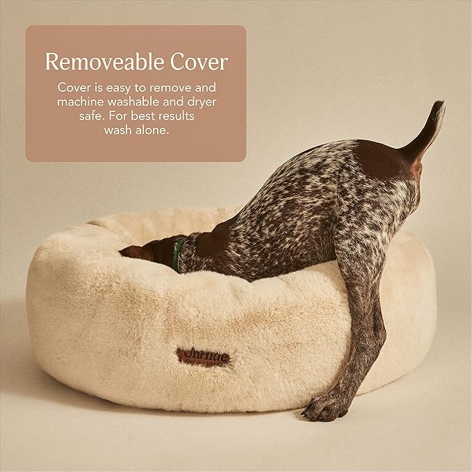 UnHide Floof Pet Bed - XL (40"x14") - Extra Soft Dog Bed - Removable Faux Fur Cover - Machine Washable - Helps Ease Pet Anxiety & Provides The Perfect Sleep, Taupe Ducky