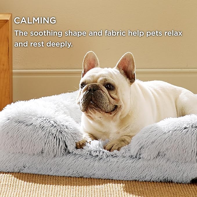 Bedsure Orthopedic Dog Bed Medium Size Dogs - Washable Medium Dog Cat Bed Waterproof, Comfort Pet Couch Sofa with Washable Removable Cover, Pets Bed with Nonskid Bottom, Long Faux Fur-Misty Grey, 28"