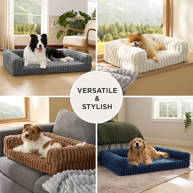 Bedsure Orthopedic Dog Beds for Extra Large Dogs, Waterproof Memory Foam XL Pet Bed with Sides, Non-Slip and Egg-Crate Foam Big Dog Couch Sofa with Washable Removable Corduroy Cover, Brown