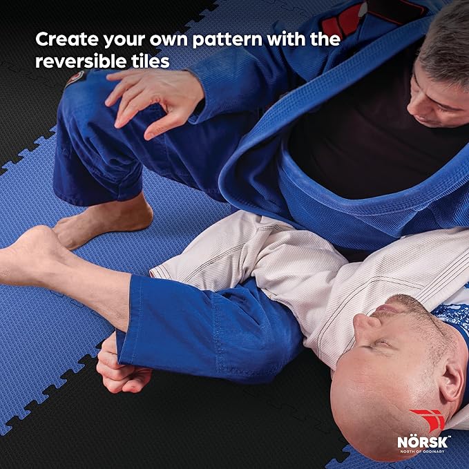 Norsk Reversible Exercise Mats 3/4" Thick EVA Interlocking Foam Tiles, Perfect Home Gym Flooring, 20 Tiles & 40 Trim Pieces, 80 Sq. Ft. 24"x24", Dazzling Blue/Black