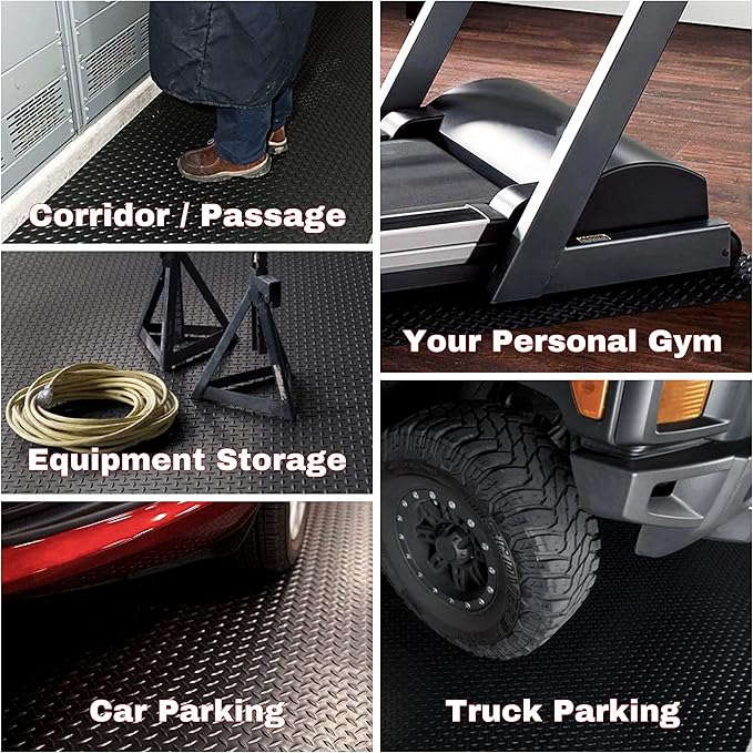 SEAL 4 x 20 Ft Premium Garage Floor Mat, Solid 2.8mm Thickened Black Commercial Grade Heavy Duty Parking Mat for Garage Floor, Golf Cart, Water/Stain Resistant Floor Runner (Embossed Diamond Plate)