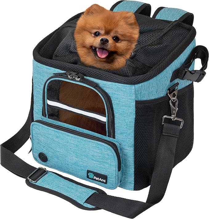 PetAmi Dog Bike Basket, Soft-Sided Ventilated Dog Bike Carrier Backpack, Pet Bicycle Basket for Bike Handlebar, Small Medium Puppy Cat Kitten Car Booster Seat with Safety Strap, Max 18 lbs, Blue