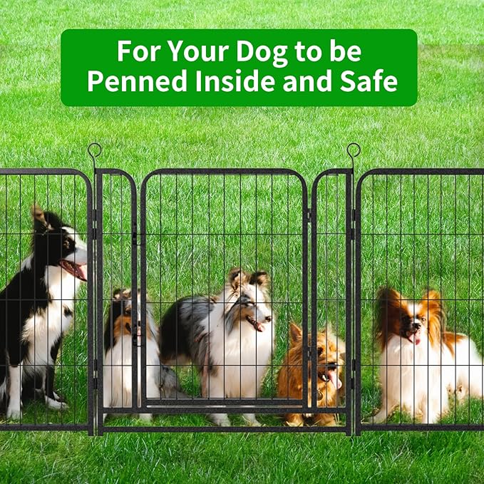 Dog Playpen Outdoor Extra Wide 12 Panels Heavy Duty Dog Fence 32" Height Anti-Rust with Doors Portable for RV Camping Yard, Total 32FT, 79 Sq.ft, Snowy Black