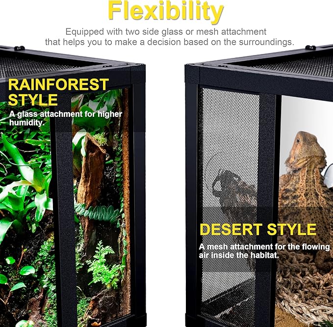 48 Gallon Professional Glass Terrarium 36"x18"x18" Durable Reptile Habitat Tank with Heat Resistant Aluminum Alloy Frame, Dual Front Swinging Doors for no Jam by Sand and Other Debris