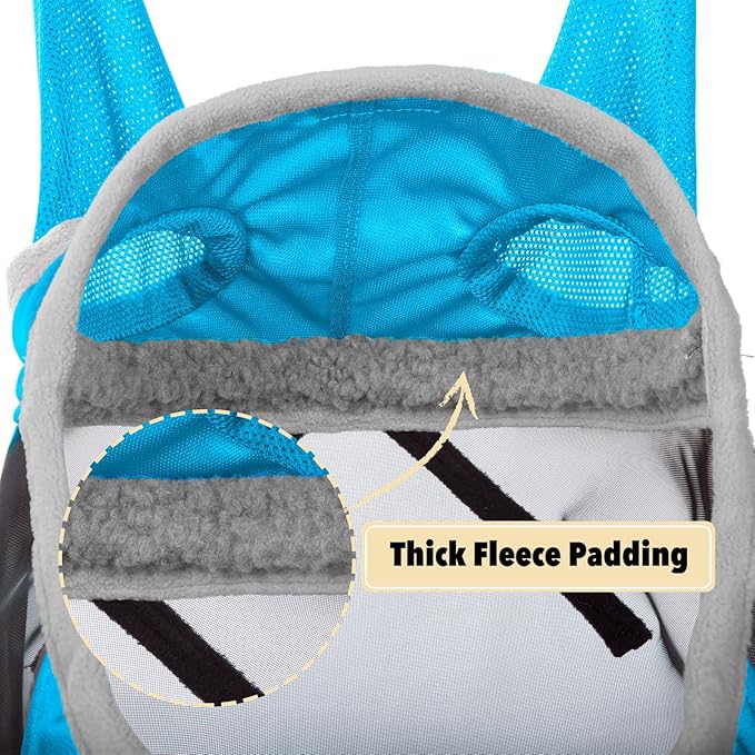 Harrison Howard Pro Luminous Horse Fly Mask Standard with Ears UV Protection for Horse Azure Blue/Silver XL Extra Full Size