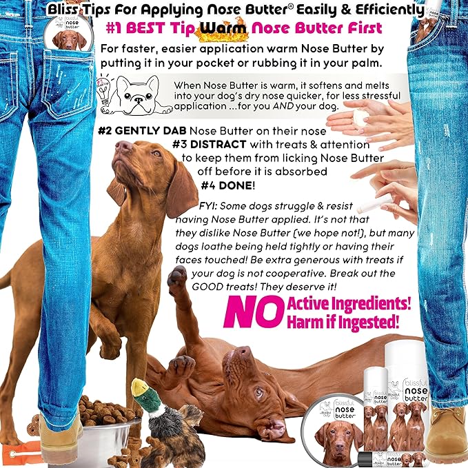The Blissful Dog Vizsla Nose Butter for Dry, Cracked Skin, Lick-Safe Dog Nose Balm with Moisturizing Shea Butter, Almond, Olive, and Essential Oils, Pet Supplies, Uncented, 2 oz.
